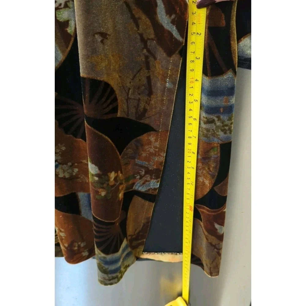 Vtg Clio L Velvet Burnout Kimono Jacket Japanese Fan Boho Hi Slit Frog Closure